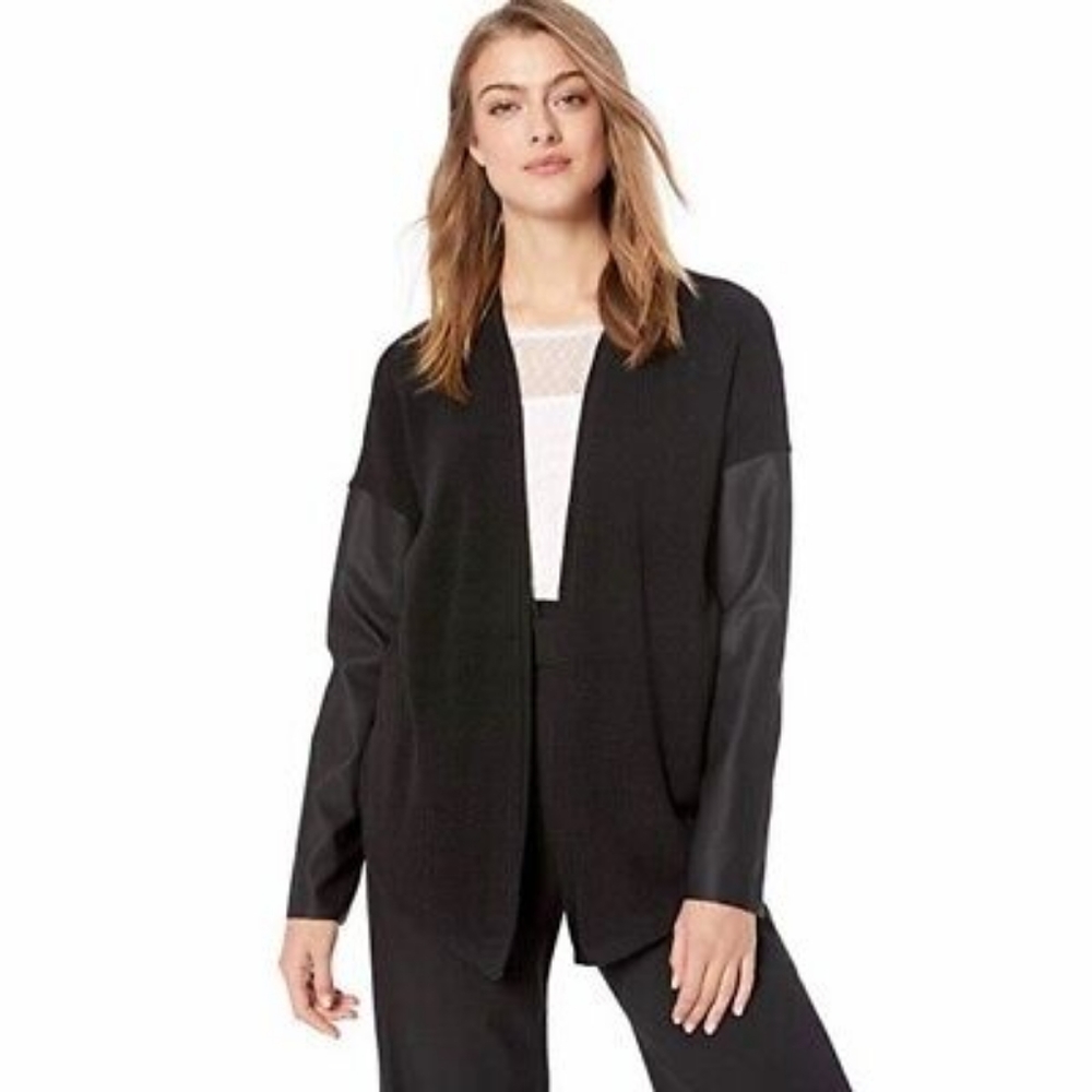 BCBGeneration cardigan faux leather sleeves open front